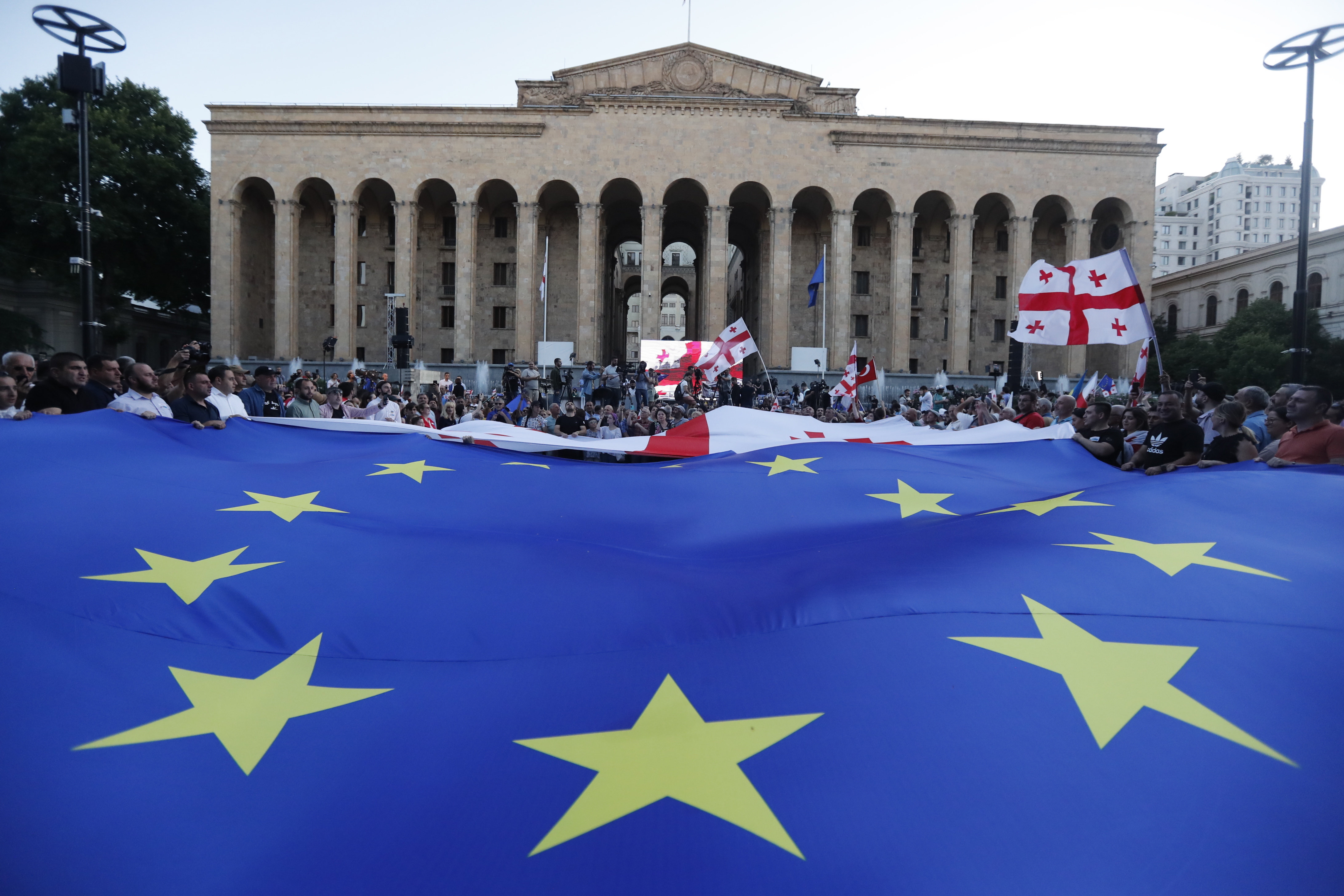 People attend a rally to support Georgia's membership in the European Union