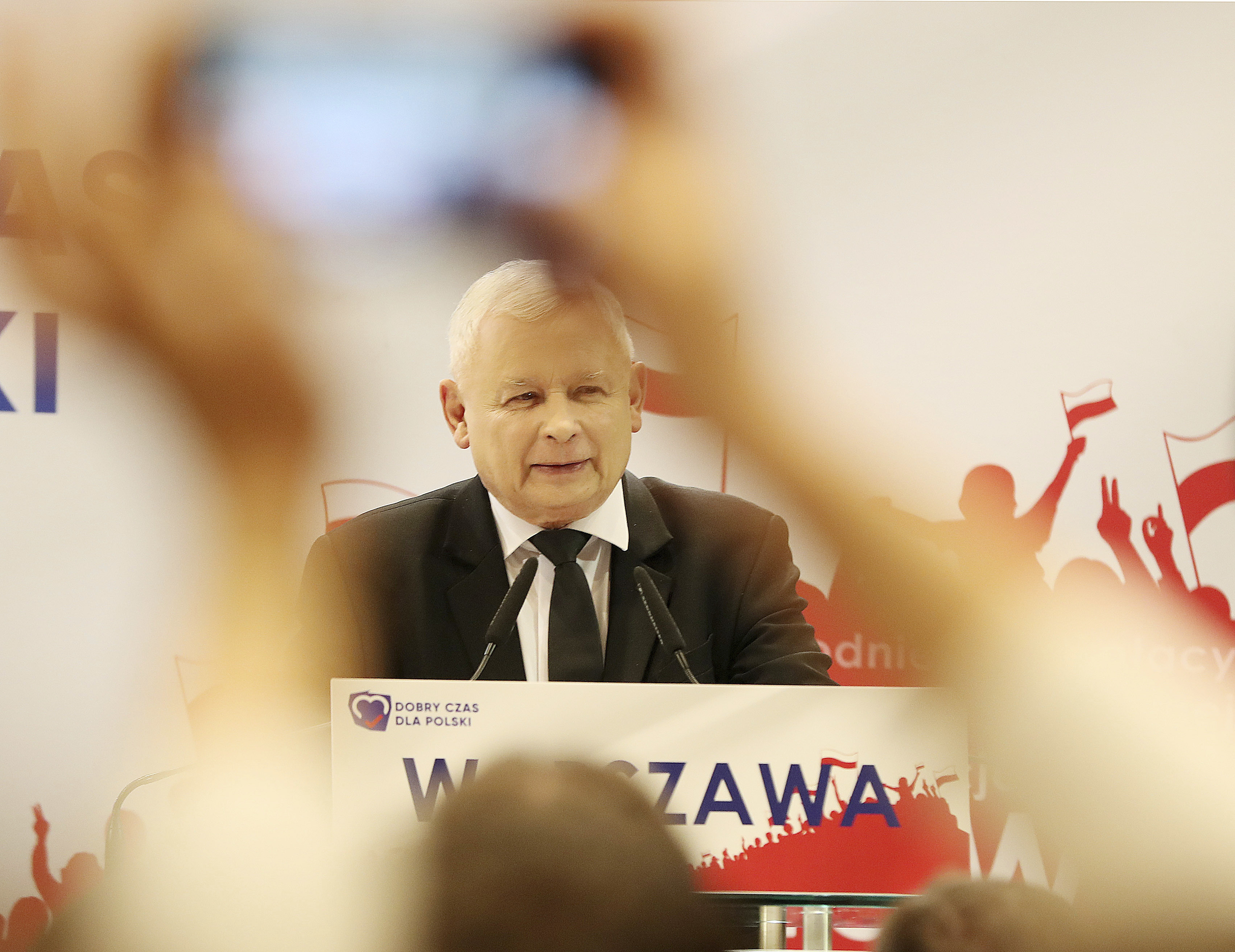 Jarosław Kaczyński während des Wahlkampfes in Warschau