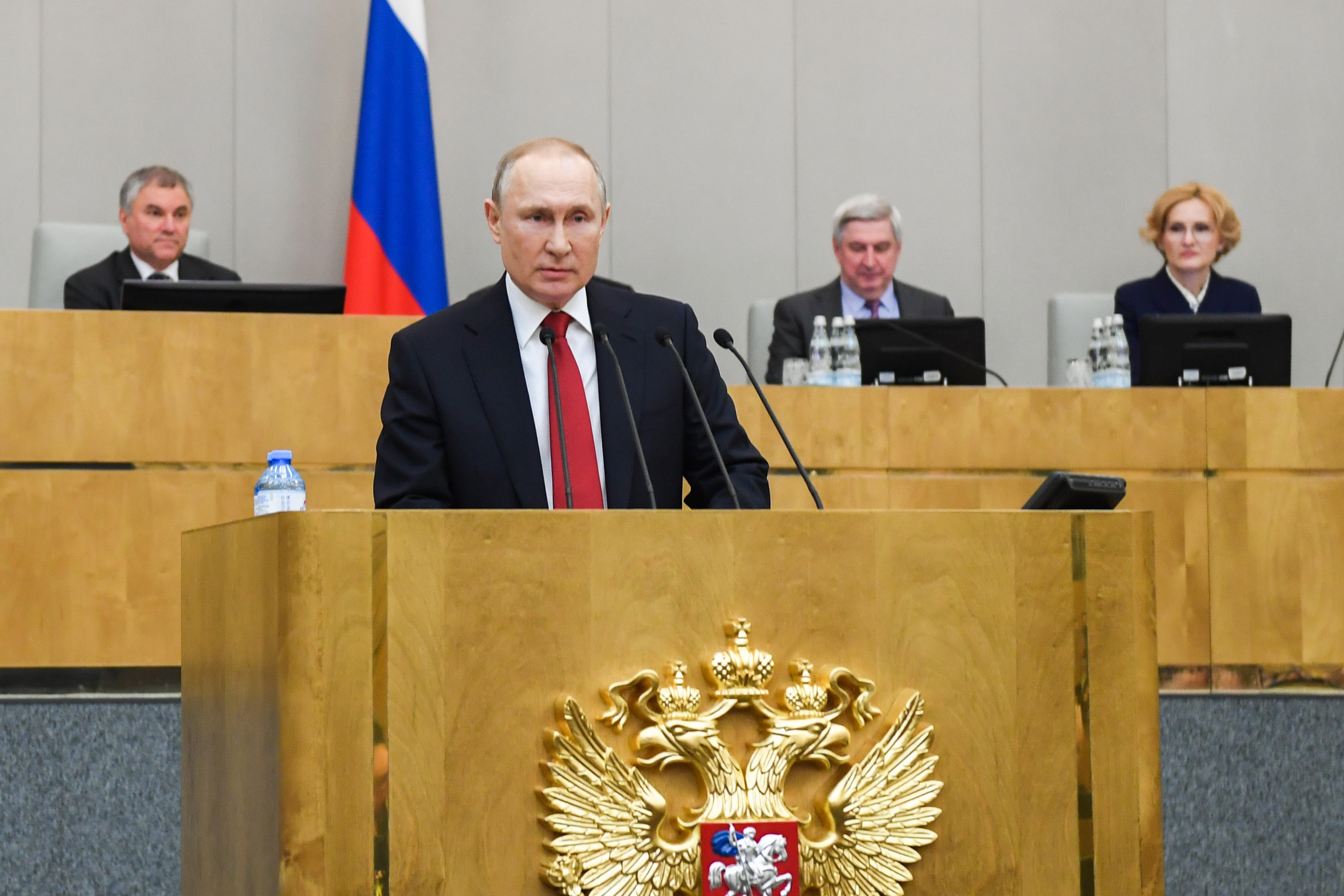 Der russische Präsident Putin bei seiner Ansprache in der Duma 