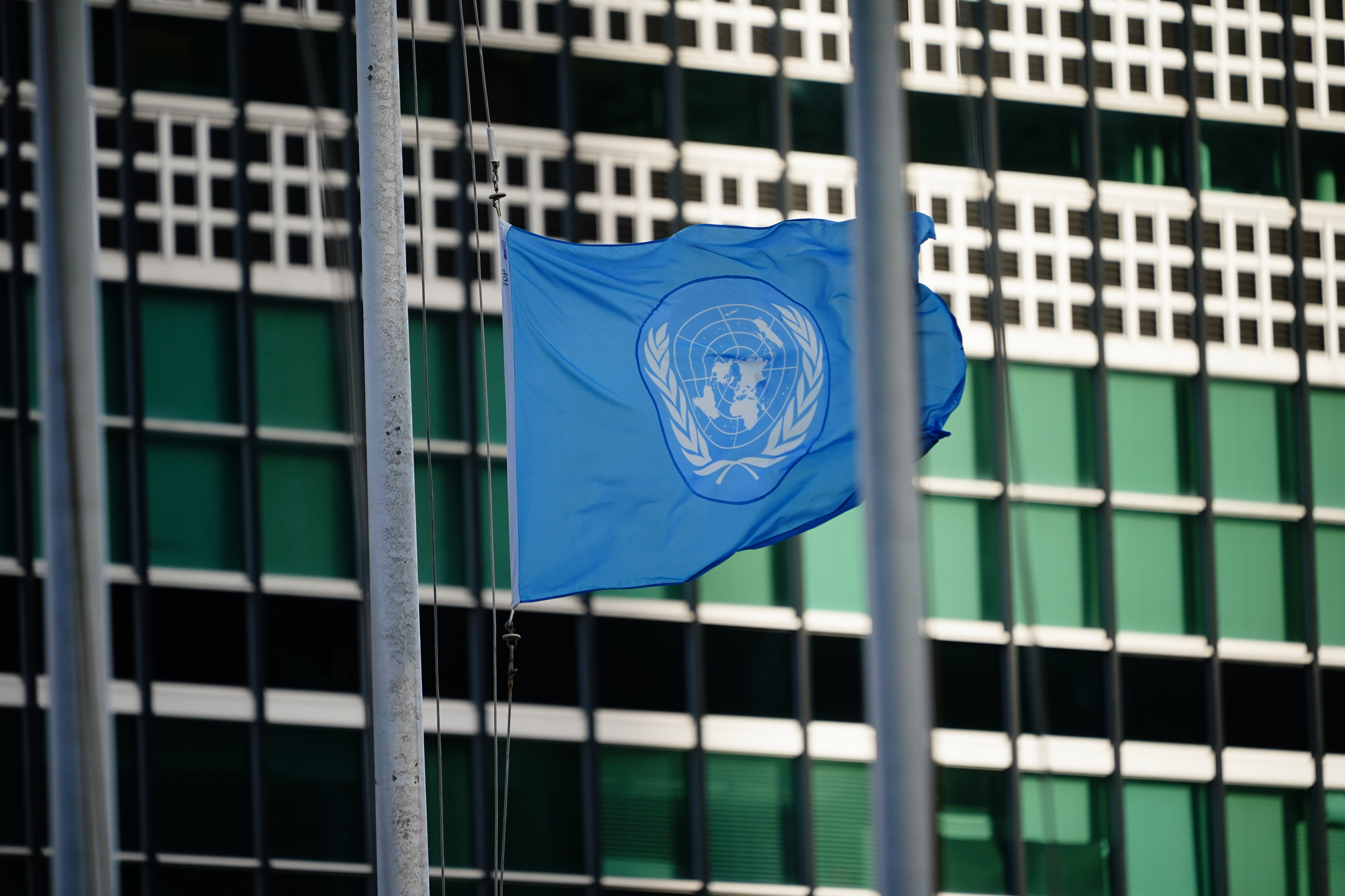 United Nations flag at the United Nations headquarters 