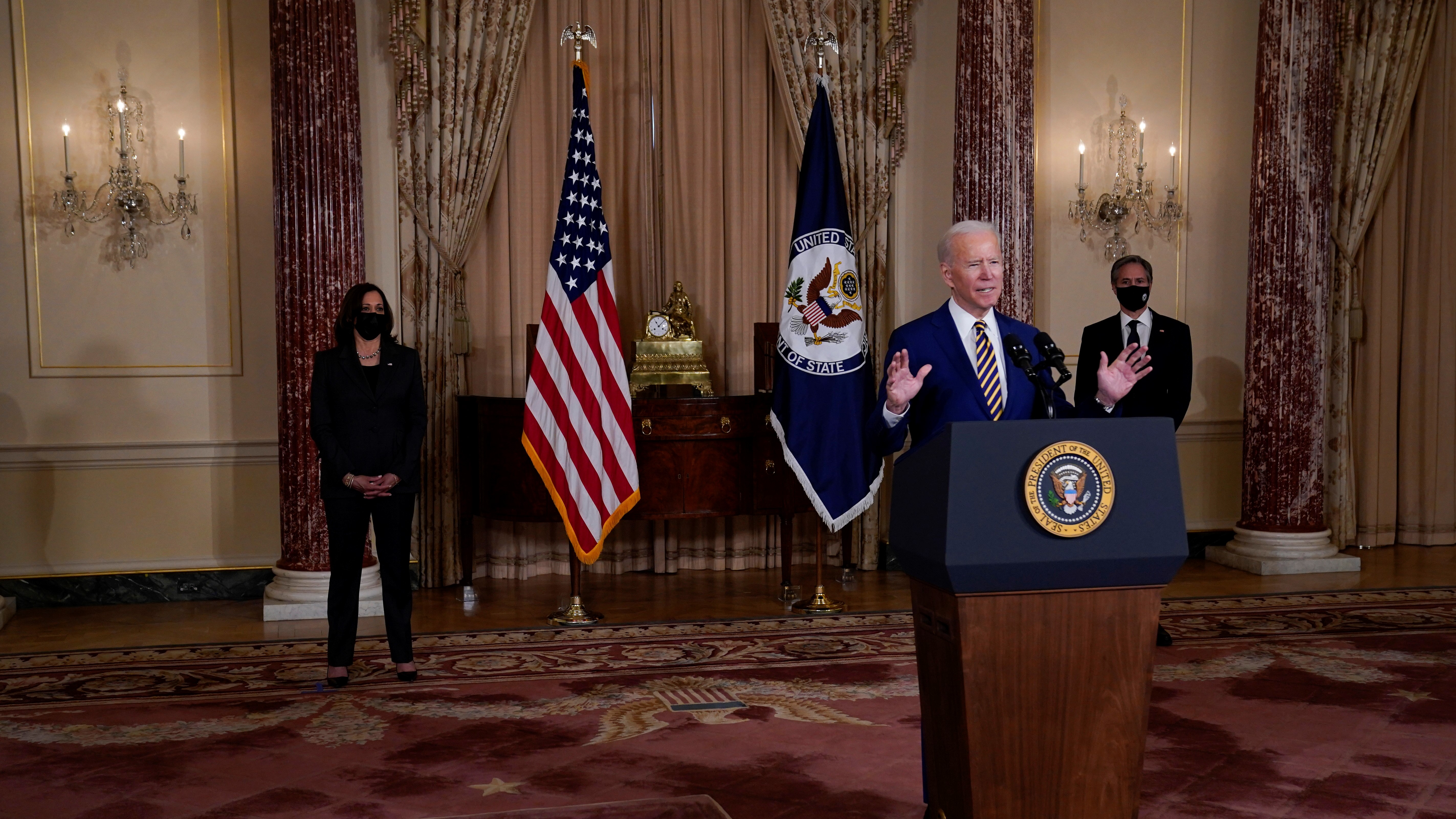 Joe Biden während seiner mit Spannung erwarteten Grundsatzrede zur amerikanischen Außenpolitik