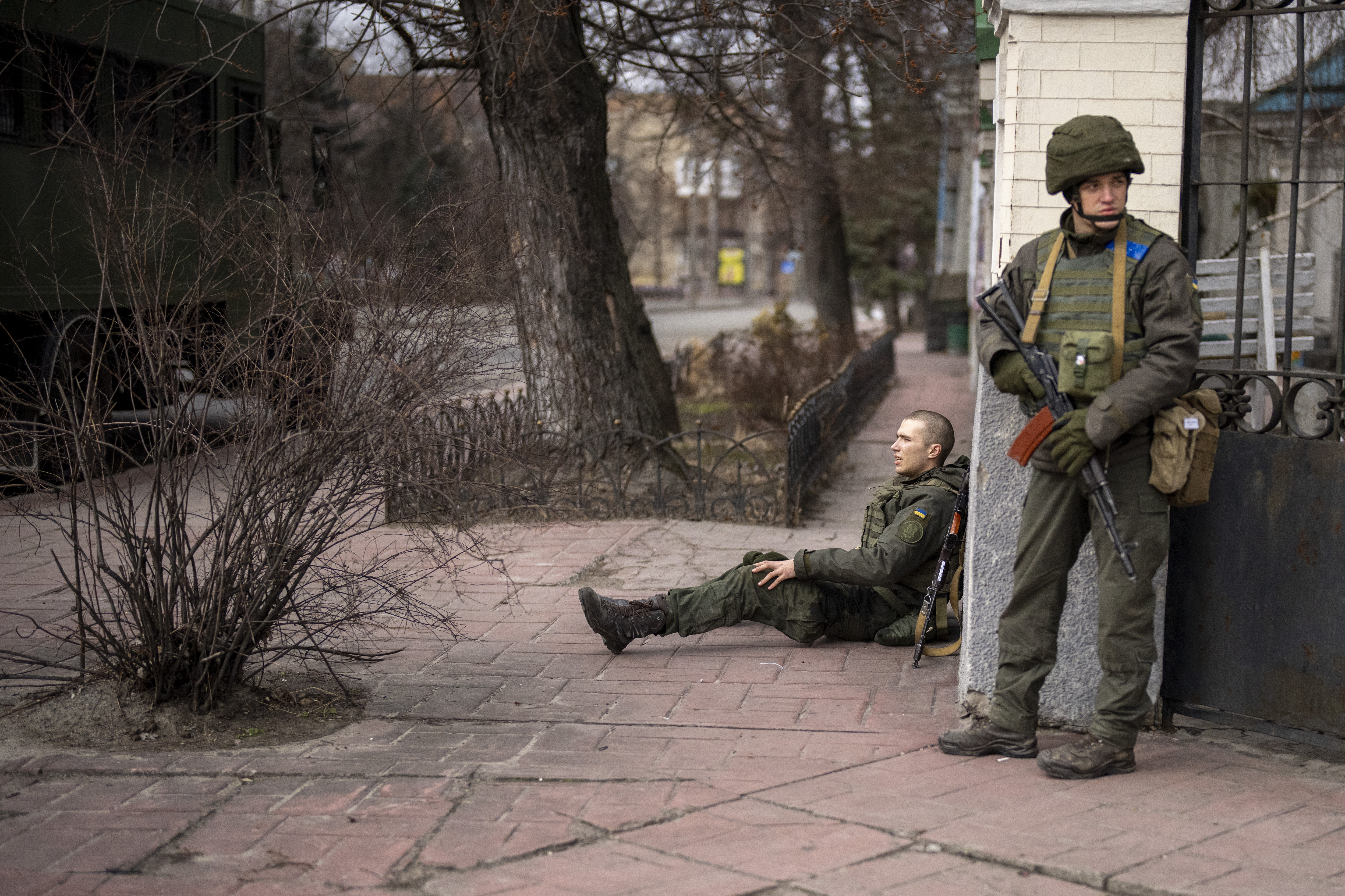 Ukrainische Soldaten am 24. Februar 2022 in der Hauptstadt Kiew