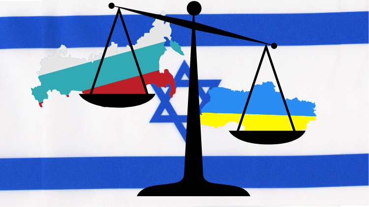 Israeli Flag and scales of Ukraine war