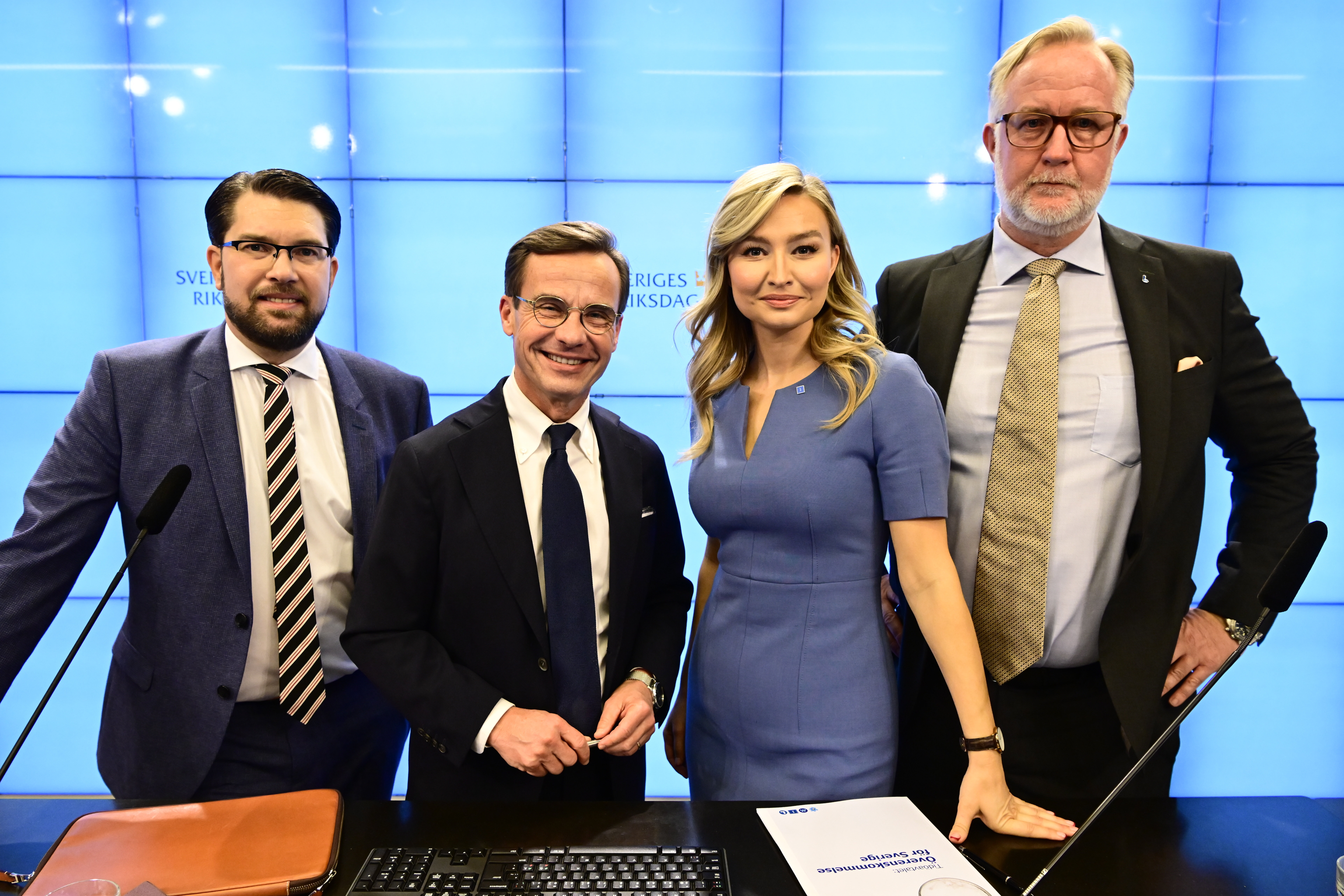 Leader of the Sweden Democrats Party Jimmie Akesson, leader of the Moderate Party Ulf Kristersson, leader of the Christian Democrats Ebba Busch, and leader of the Liberal Party Johan Pehrson 