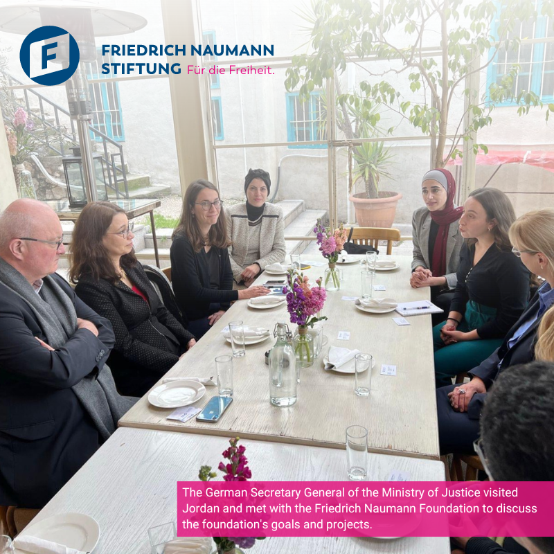 The German Secretary General of the Ministry of Justice visited Jordan and met with the Friedrich Naumann Foundation to discuss the foundation's goals and projects.