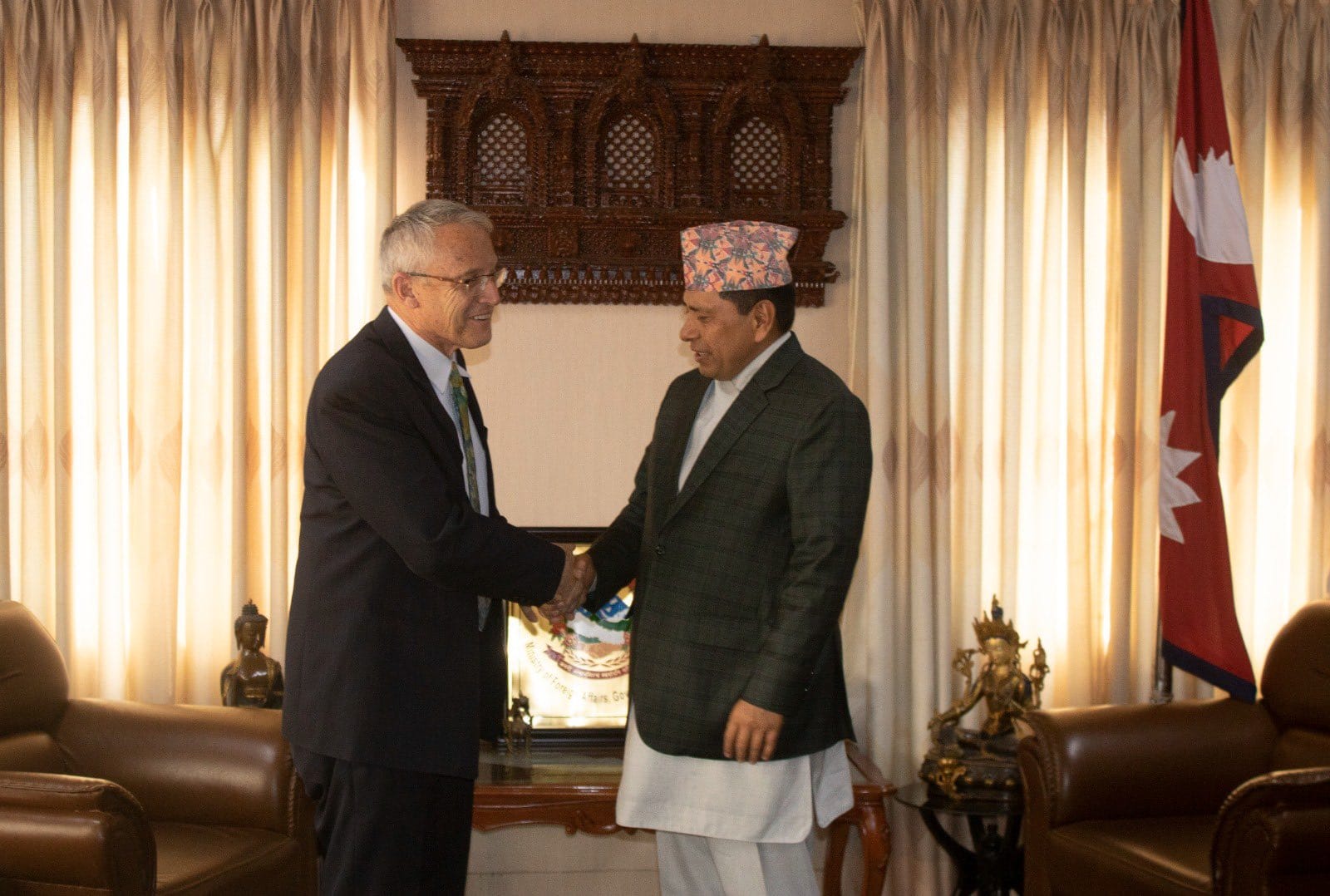 Ambassador of Israel to Nepal  Mr. Hanan Goder-Goldberger paid a courtesy call on Deputy Prime Minister and Minister for Foreign Affairs Narayan Kaji Shrestha. Various aspects of Nepal-Israel relations and cooperation were discussed on the occasion.