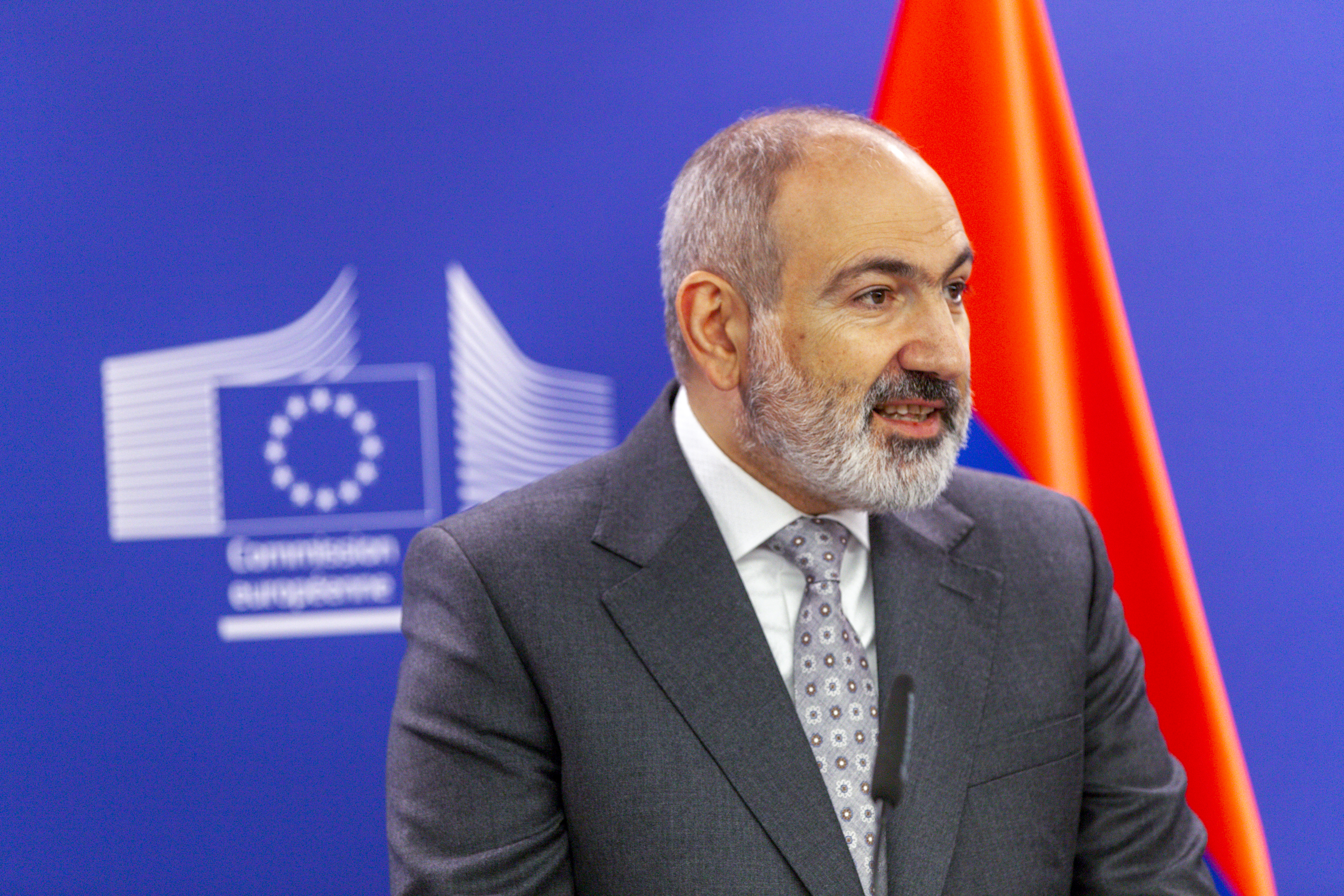 Armenian Prime Minister Nikol Pashinyan attends a high-level meeting between the EU, the US and Armenia to support Armenia's resilience in Brussels,