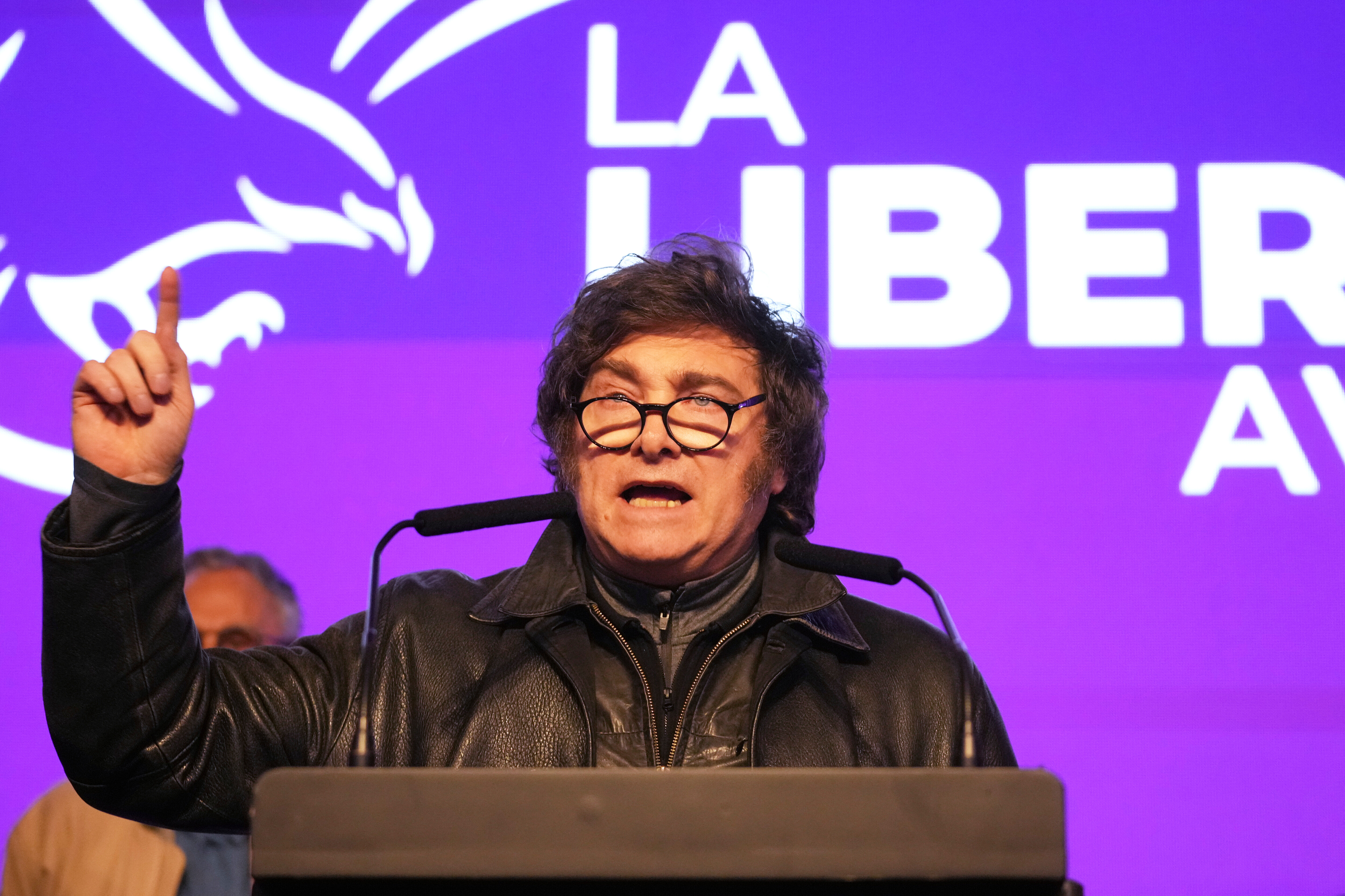 Argentinian President Javier Milei speaks after the polls closed in the provincial elections in La Plata, Argentina.