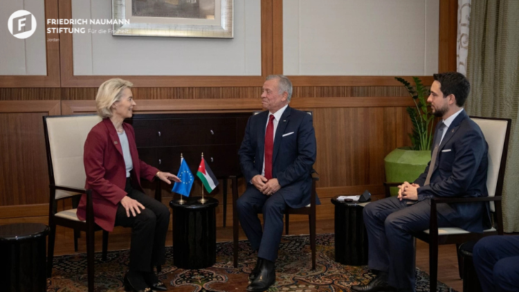 His Majesty King Abdullah, accompanied by HRH Crown Prince Hussein, holds separate meetings with European Commission President Ursula von der Leyen