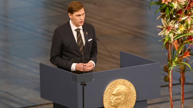 Jørgen Watne Frydnes, chair of the Norwegian Nobel Committee attends the 2025 Nobel Peace Prize presentation ceremony