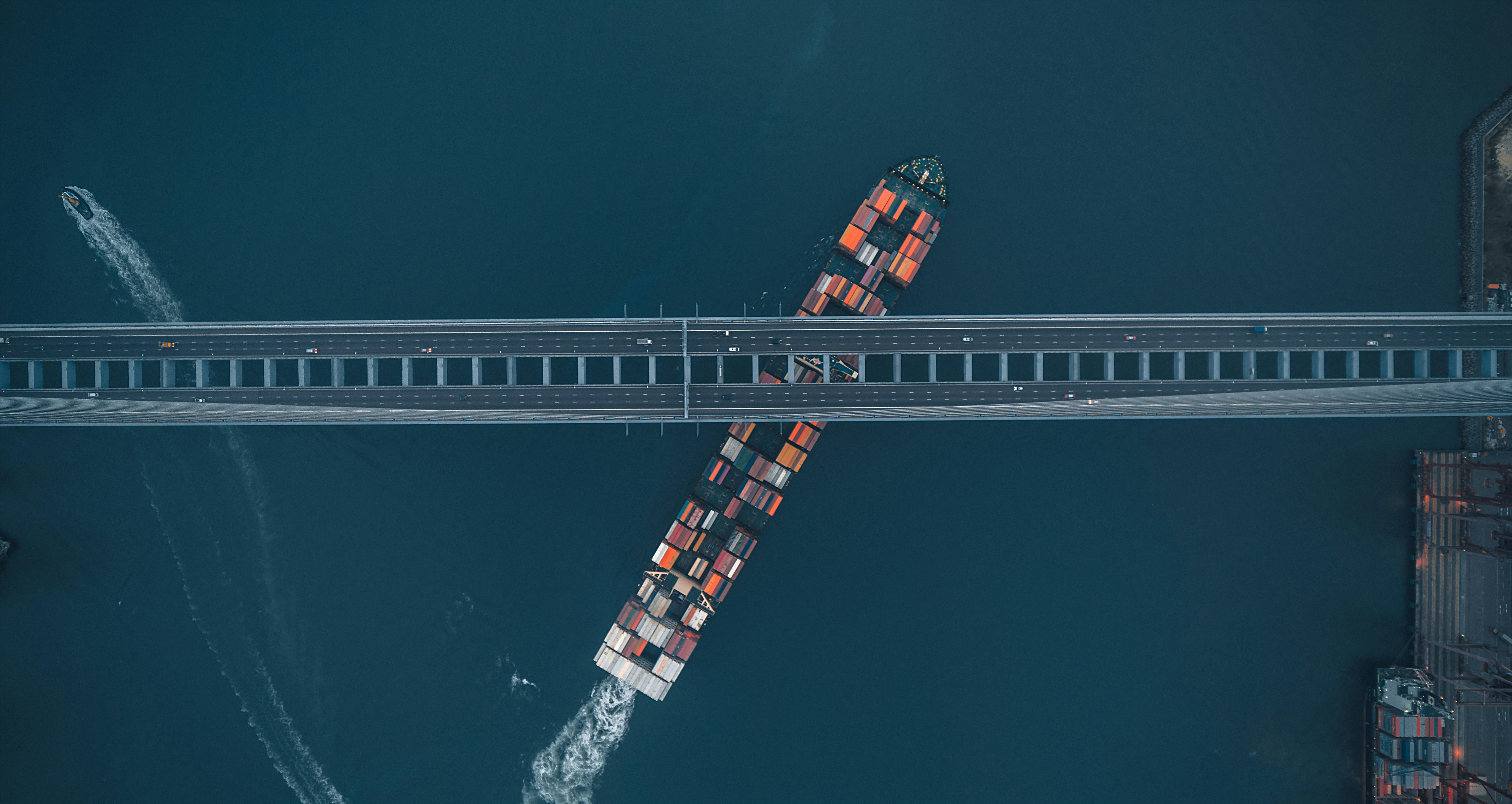 Aerial view of container cargo ship in transportation business.