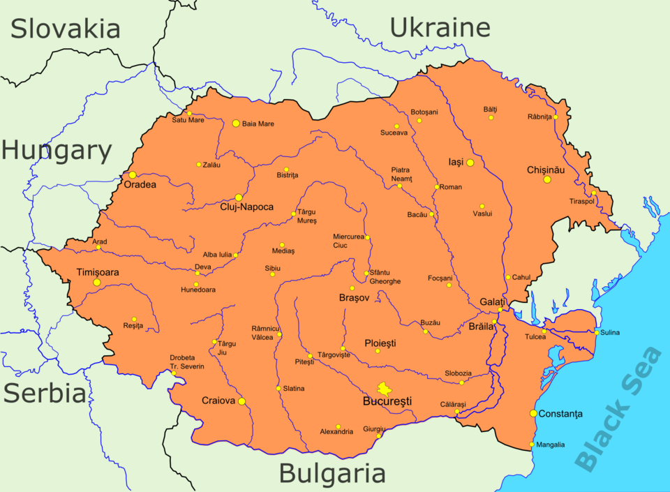 Map showing a potential union of Romania and Republic of Moldova, including Transnistria. 
