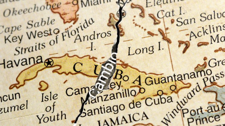 Mapa de Cuba atravezada por la palabra cambio