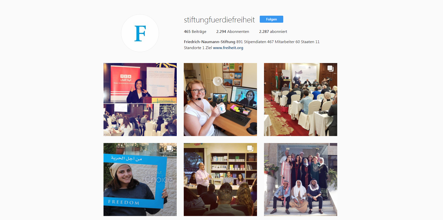 Ansicht Instagram-Account der Friedrich-Naumann-Stiftung für die Freiheit