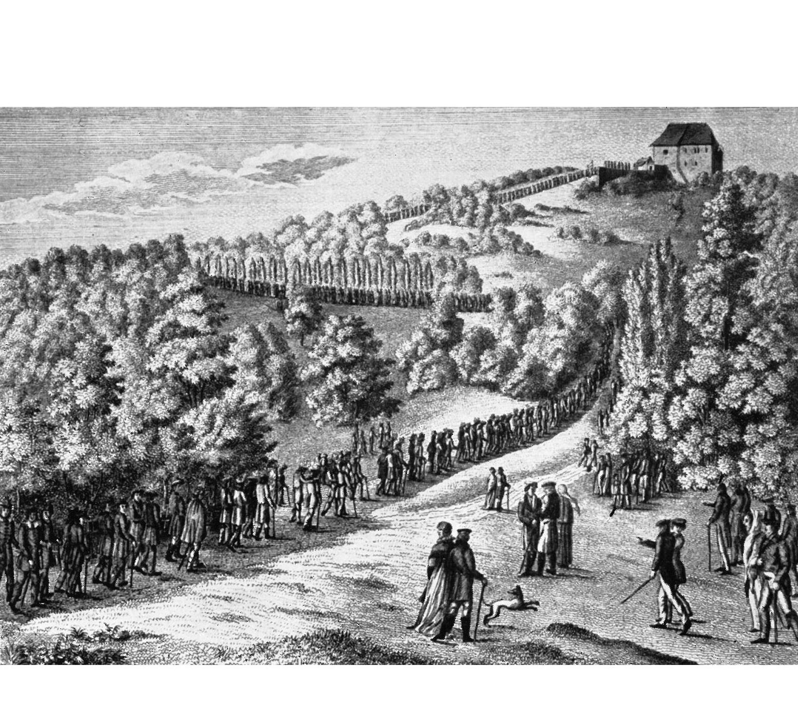 Zug der Studenten auf die Wartburg 1817 / Zeitgenössischer Stahlstich eines unbekannten Meisters aus dem 19. Jh.