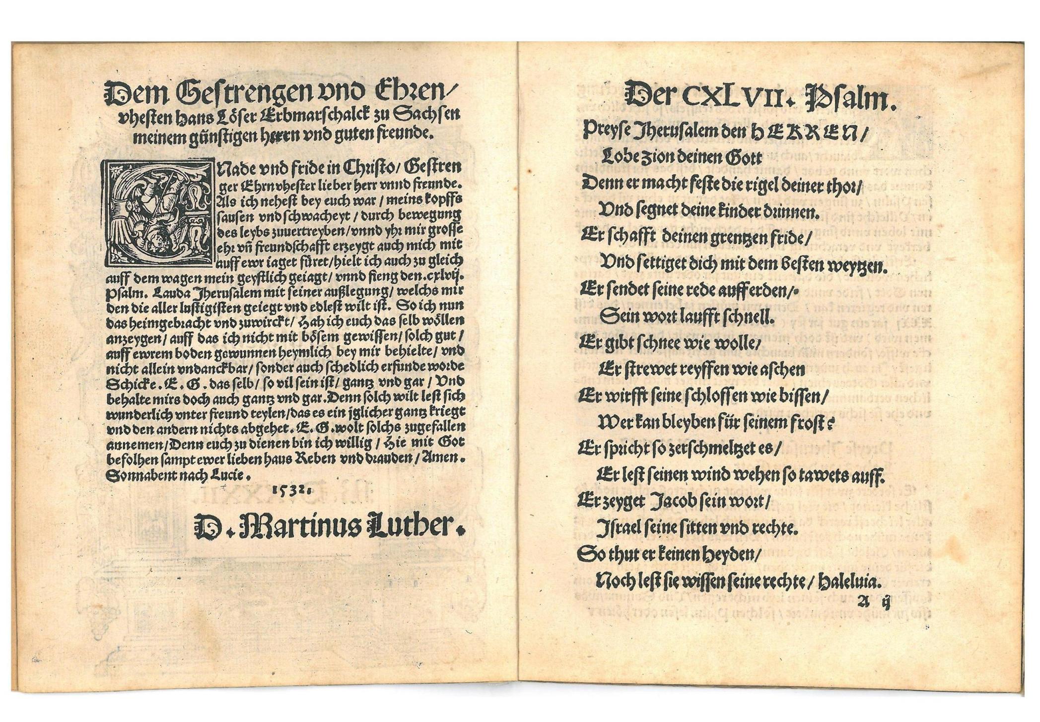 Schrift von Martin Luther "Der 147. Psalm Lauda Jerusalem", 1532