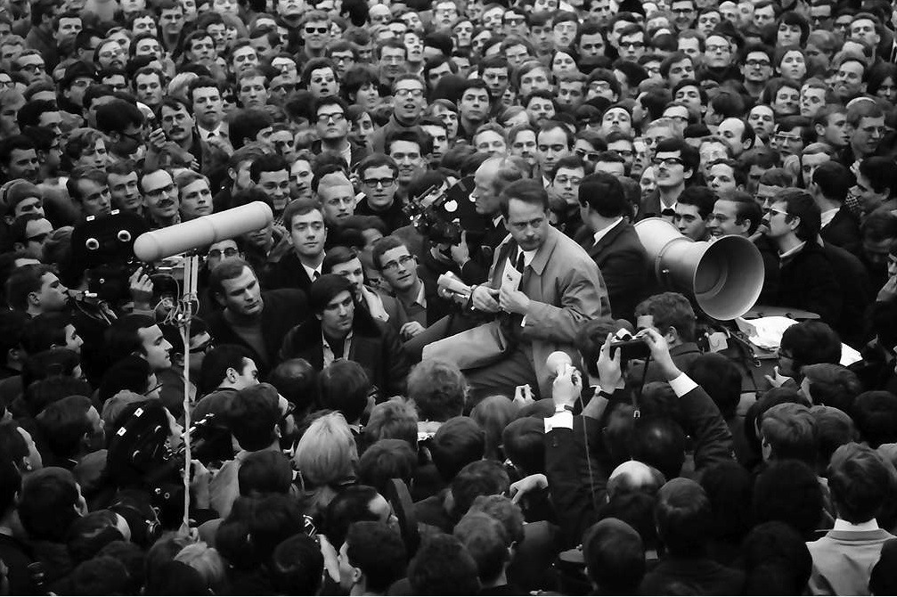 Ralf Dahrendorf und Rudi Dutschke beim Bundesparteitag 1968