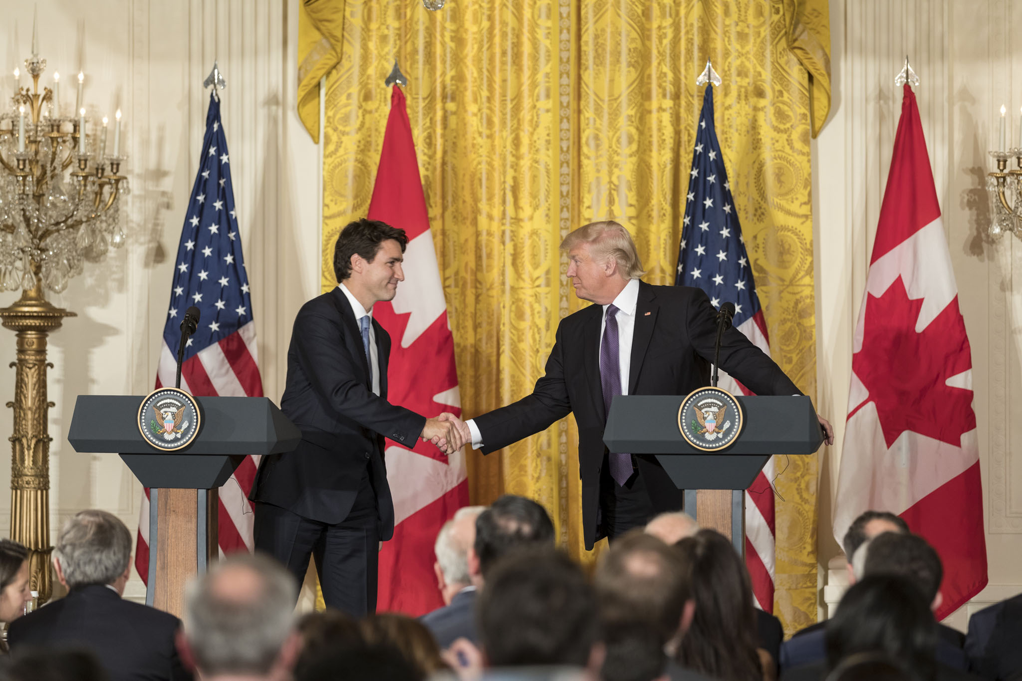Donald Trump und Justin Trudeau, 2017 im White House