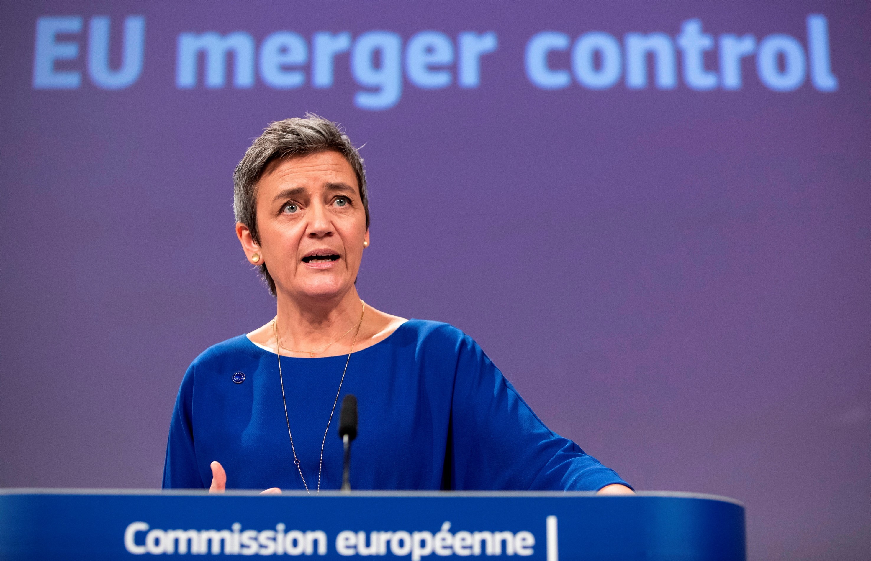 EU-Wettbewerbskommissarin Margrethe Vestager spricht über den geplanten Zusammenschluss von Alstom und Siemens