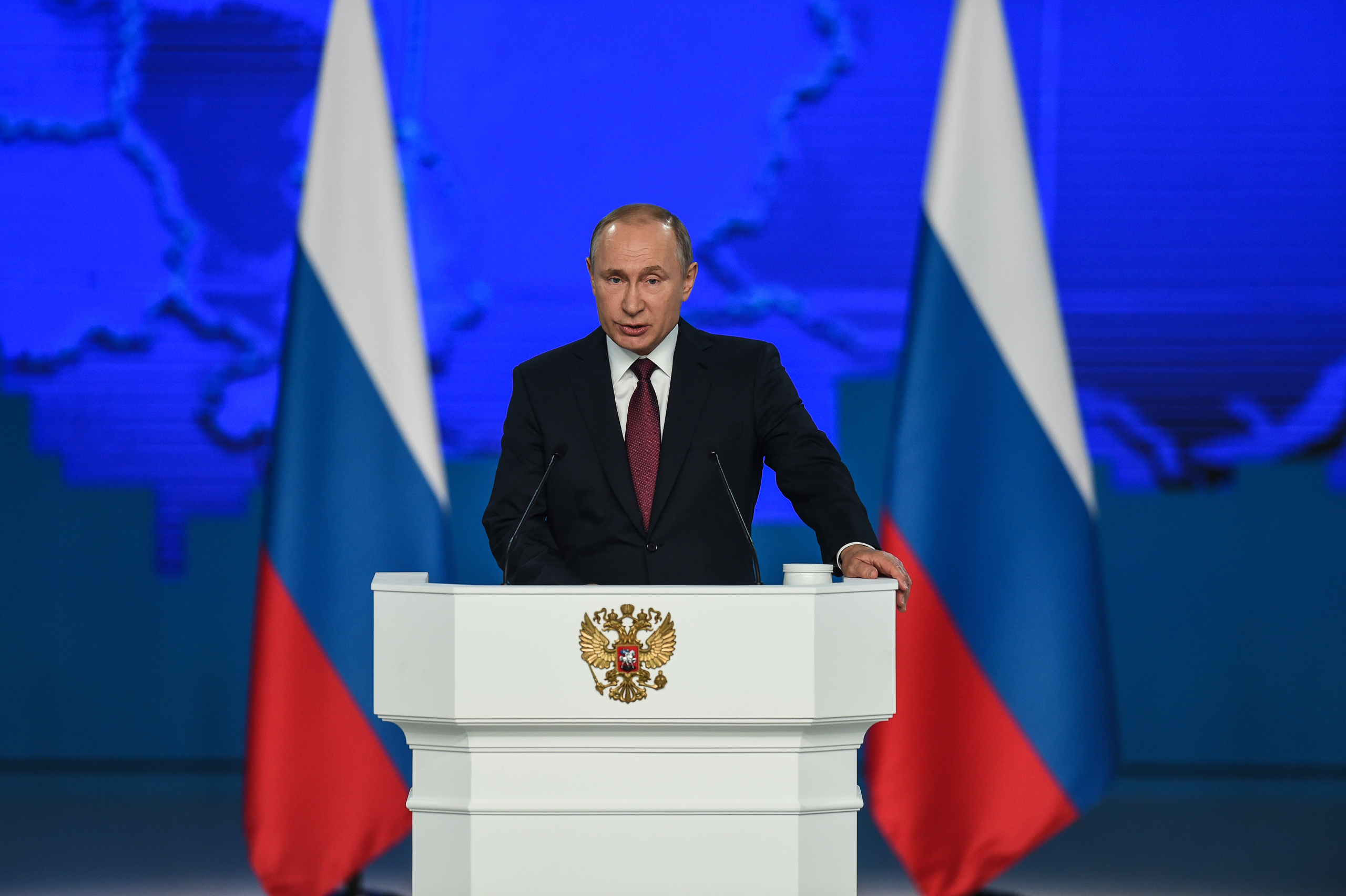 Wladimir Putin, russischer Präsident, hält eine Rede an die Nation.