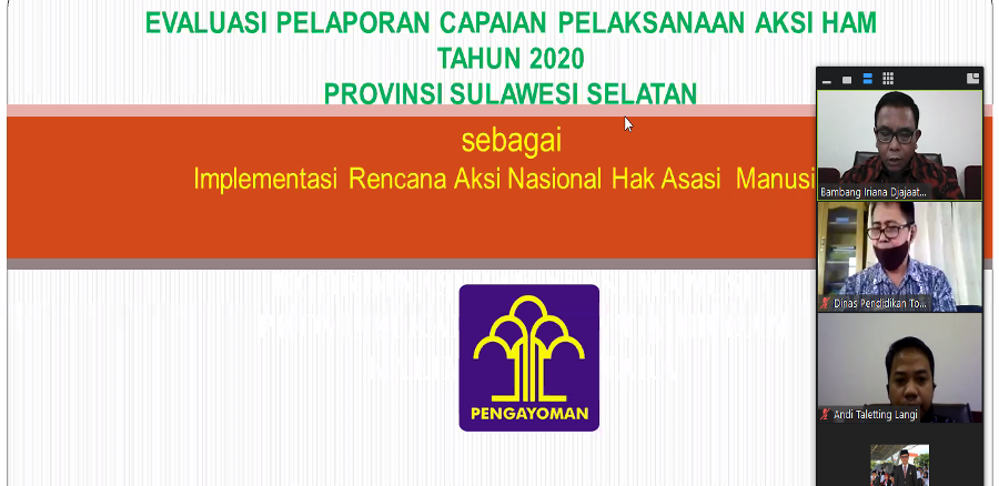 Pemaparan dalam Rapat Koordinasi Online tentang Impelemntasi Pelaksanaan Indikator Kabupaten/Kota Peduli HAM (KKPHAM). 