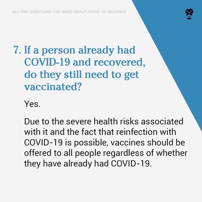 If a person already had COVID–19 and recovered, do they still need to get vaccinated?