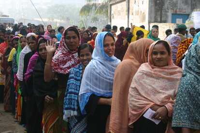 Voters voting lines at Bangladesh Parliamentary Election