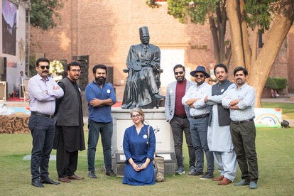 IAF Gummersbach Alumni from Pakistan with the Sculpture of "Allama Iqbal" National Poet and  at Alhamra Arts Council During German Days on 5-6 November 2021
