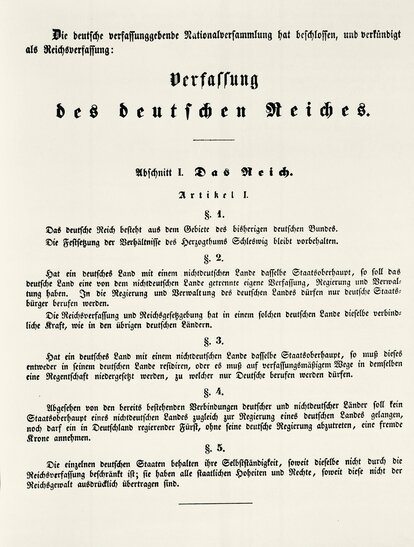 Reichsverfassung, verabschiedet durch die Frankfurter Nationalversammlun am 28.3.1849.