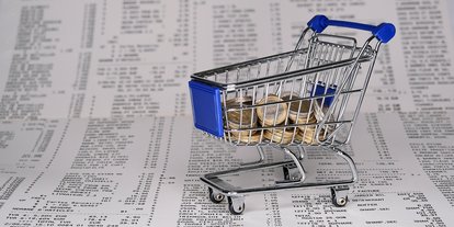 European coins in a shopping trolley