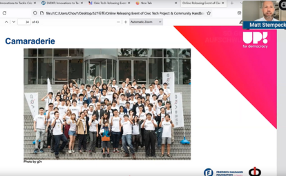 Matt Stempeck, the curator of the Civic Tech Field Guide, talked about the implication of the Handbook during our releasing event.