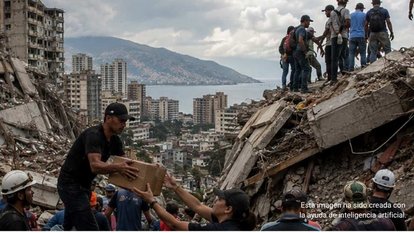 Gente en Venezuela recogiendo escombros