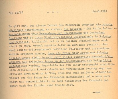 Auszug aus dem freidemokratischen Pressedienstes vom Tag nach dem Mauerbau