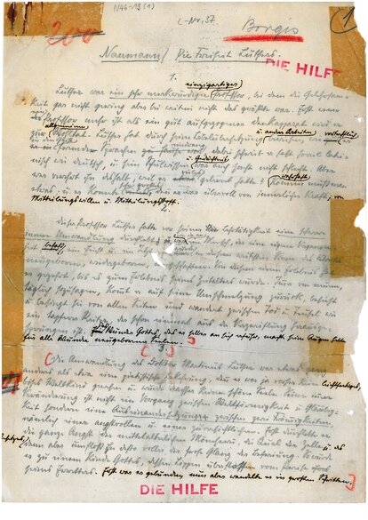Manuskript zur Artikelserie "Die Freiheit Luthers", 1917