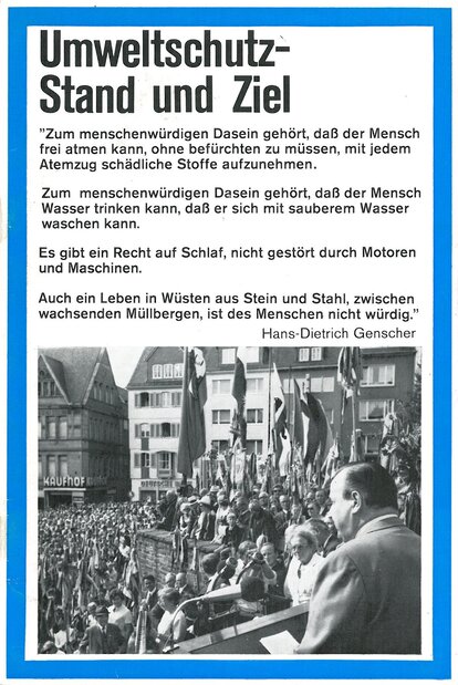 Titelblatt Broschüre: Genscher, Hans-Dietrich: Umweltschutz - Stand und Ziel. - Bonn: Bundesinnenministerium, 1971