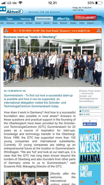 Liputan Media Lokal terhadap Kunjungan ke GTC Gummersbach