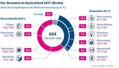 Der Strommix in Deutschland 2017 (Brutto)