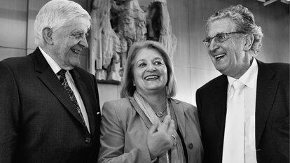 Burkhard Hirsch, Sabine Leutheusser-Schnarrenberger und Gerhart Baum im Bundes- verfassungsgericht, 2007
