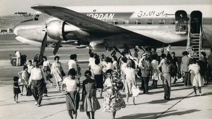 travelers and pilgrims arriving at jerusalem airport 1960s-1960