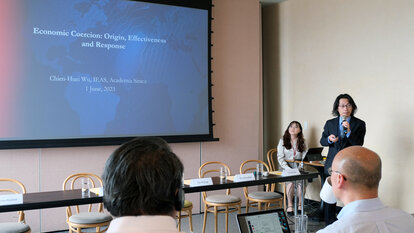 Dr. Chien-Huei Wu during his presentation "How effective is China's economic coercion and how do democratic countries"
