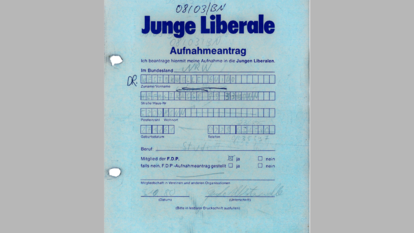 Aufnahmeantrag Guido Westerwelle bei den Jungen Liberalen. 