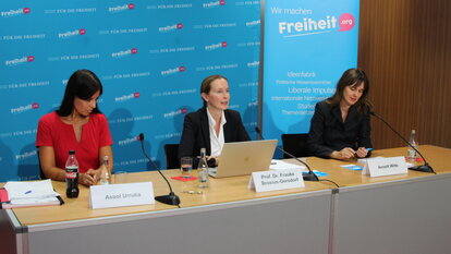 Prof. Frauke Brosius-Gersdorf präsentiert in der Bundespressekonferenz die Ergebnisse des Gutachtens.