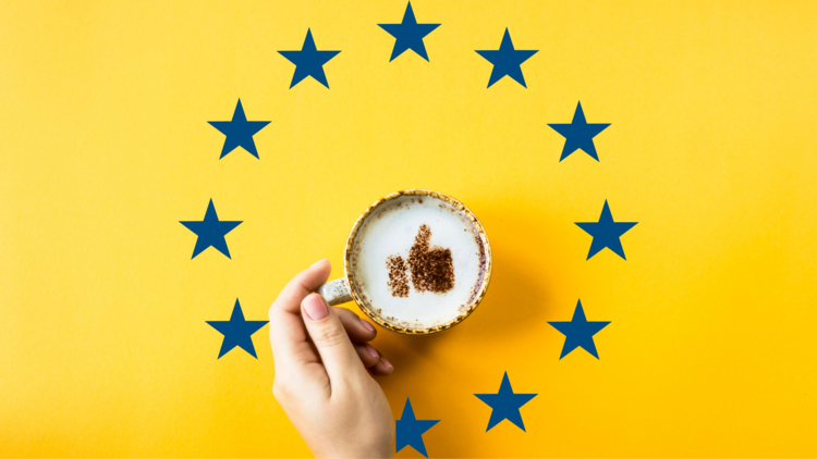 EU flag and coffee cup with a "like"