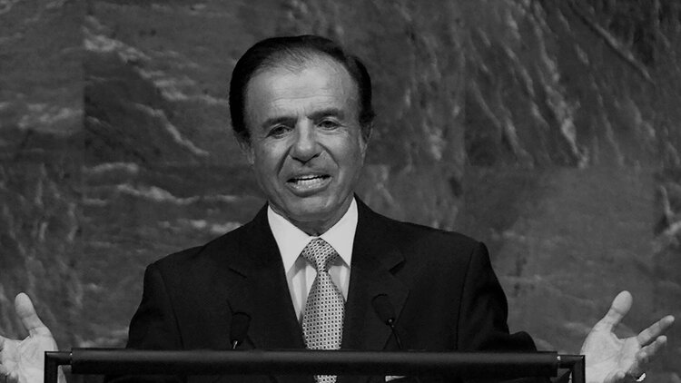 Carlos Menem bei einer Rede vor der Generalversammlung der Vereinten Nationen