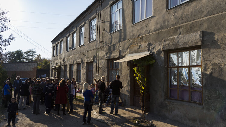 Refugee shelter of internally displaced persons in the eastern Ukrainian region of Kharkiv