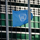 United Nations flag at the United Nations headquarters 