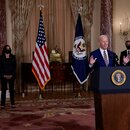 Joe Biden während seiner mit Spannung erwarteten Grundsatzrede zur amerikanischen Außenpolitik