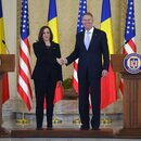 US-Vizepräsidentin Kamala Harris und der rumänischen Präsidenten Klaus Iohannisin Bukarest, Rumänien