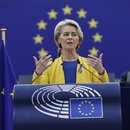 President of the European Commission Ursula von der Leyen during her speech on Ukraine in the European Parliament in Strasbourg