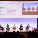 v.l. Reinhold von Eben-Worlée, Präsident, Die Familienunternehmer e.V., Geschäftsführender Gesellschafter E.H. Worlée & Co. (GmbH & Co.) KG, Hamburg, Sarah Bäumchen, Mitglied der Geschäftsleitung, Verband der Elektro- und Digitalindustrie - ZVEI e. V., Verena Bentele, Präsidentin, Sozialverband VdK Deutschland e.V., Dr. Dorothea Siems, Dr. Volker Wissing MdB, Bundesminister für Digitales und Verkehr